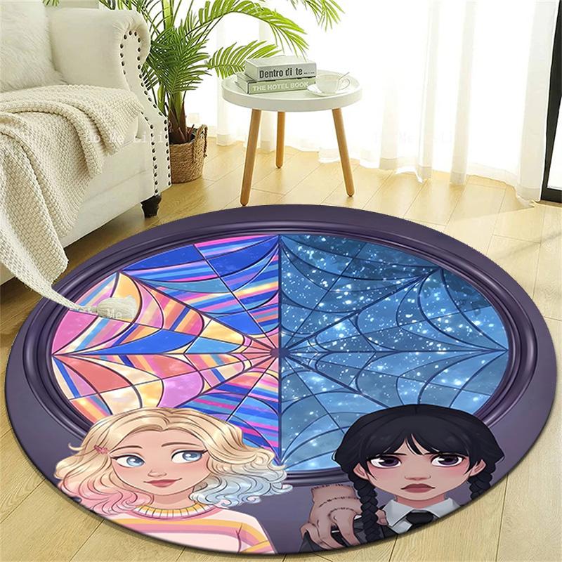 1pc Addams Family Wednesday6 Design Printed Area Round Carpet for Bedroom Living Room Home Decor Rugs Mat Non Slip Mat Rug for Bedside