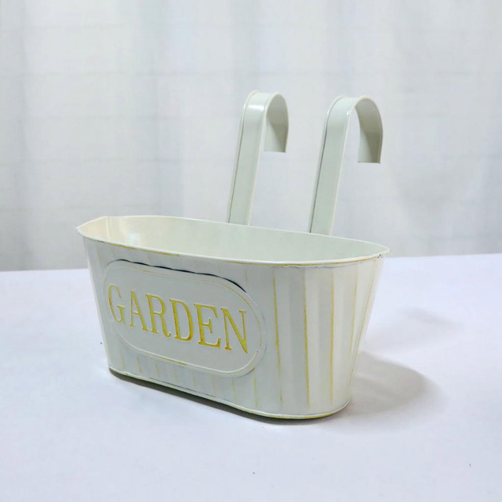 Metal Iron Hanging Flower Pot for Railing Fence Balcony Plant Holder Garden Planter Bucket with Detachable Hooks Decor