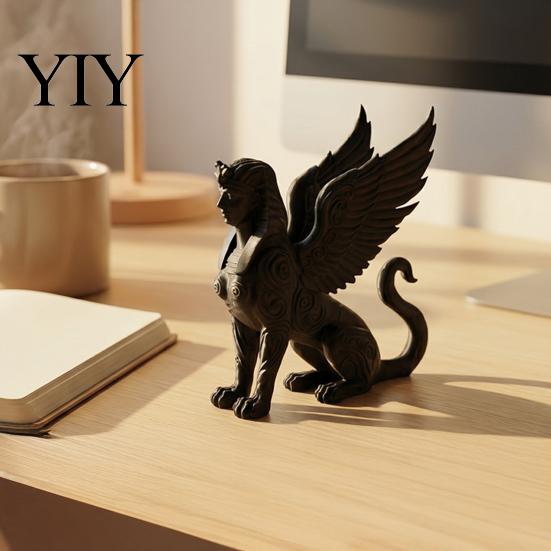 Compact Bookshelf Display Figurine 3D Printed Egyptian Sphinx Collectible Figurine, Statues, Ancient Gods Statue Matte Black Ornaments, Sculpture with