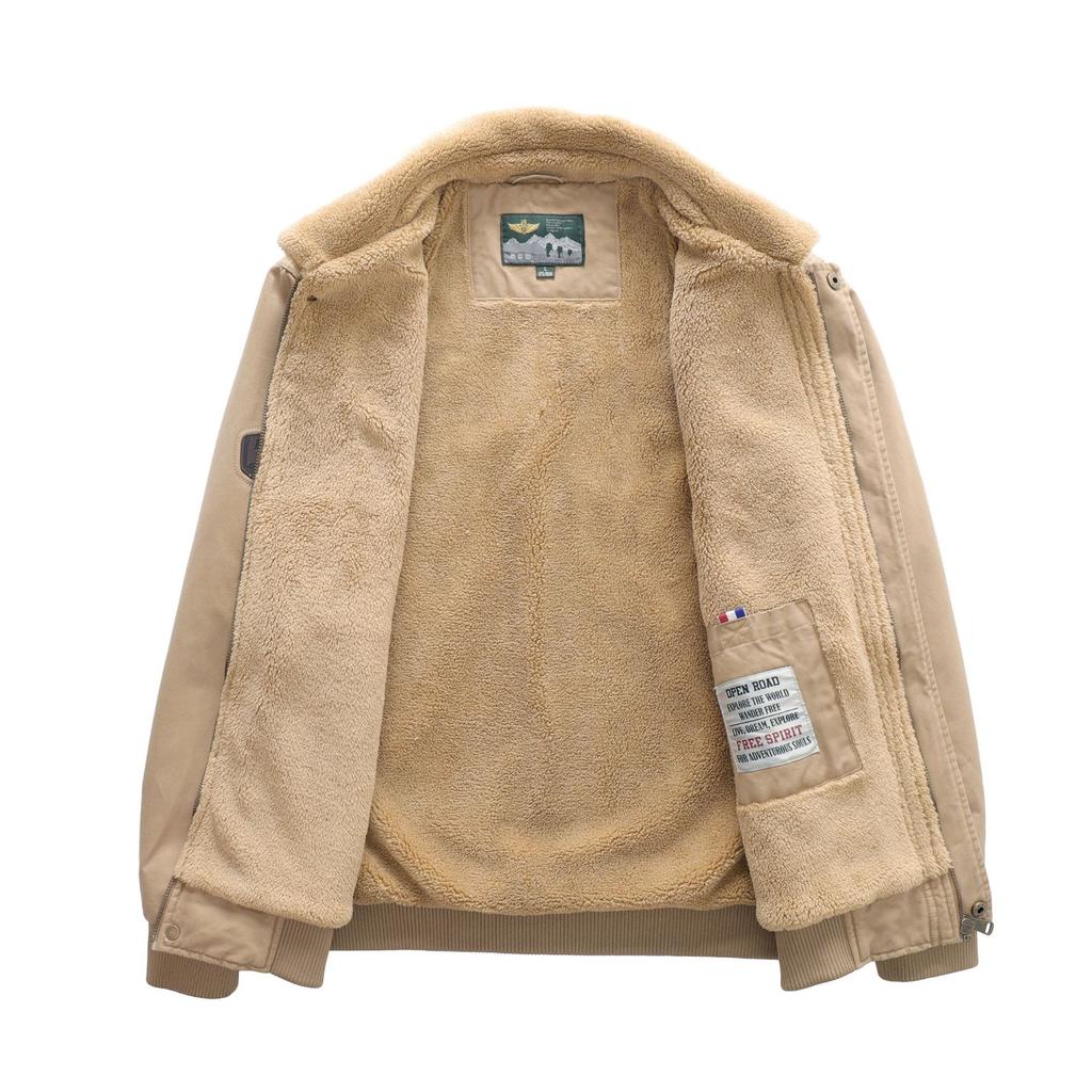 Men's Autumn and Winter New Lamb Velvet Jacket Men's Velvet Cotton Jacket Warm and Thickened Military Uniform Cotton Jacket for Men