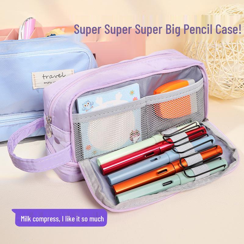 Large Capacity Multi-Layer Pencil Case - Solid Macaron Colors, Ideal for Middle School Students