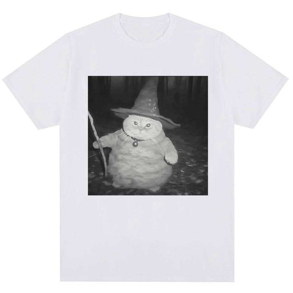 Fat Wizard Cat Funny Meme Graphic T Shirts Trend Humor Joke Novelty Men Women Short Sleeve Oversized 100% Cotton Vintage T-shirt