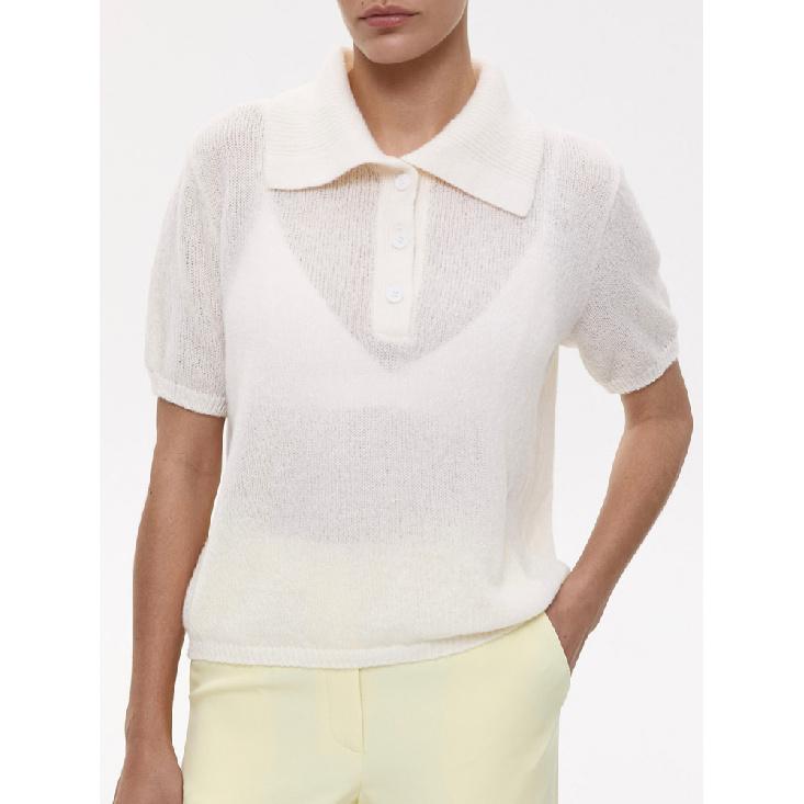 Summer New Collar Hollow Knitted Short Sleeved Sweater Women'S Bubble Sleeve T-Shirt Female Simple Knitted Sweater