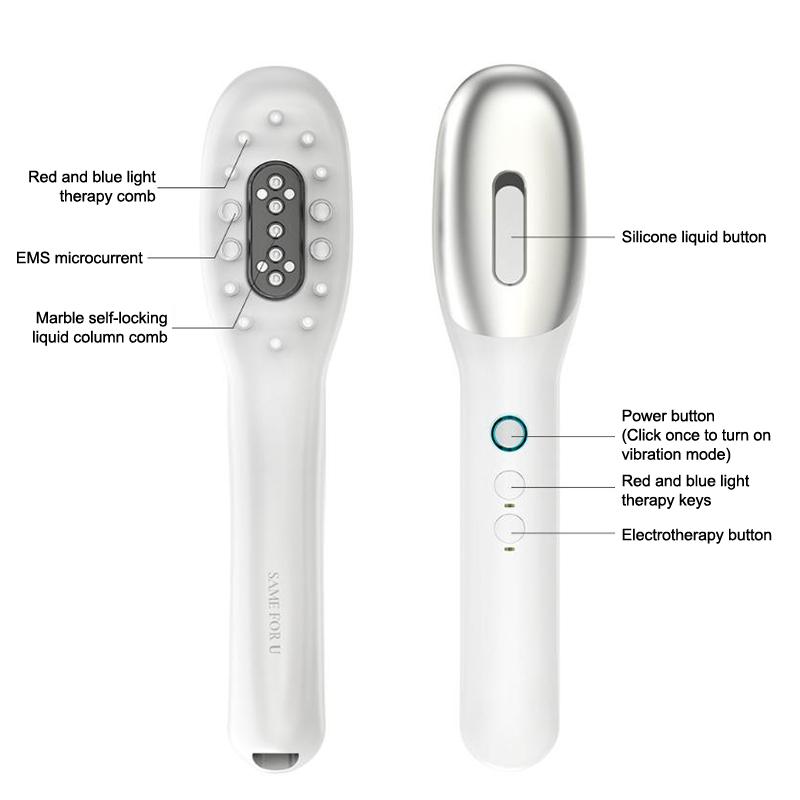 Electric Scalp Massage Comb Red Blue Led Light Therapy Ems Vibration Massage Brush Anti-Hair Loss Medicine Scalp Oil Applicator
