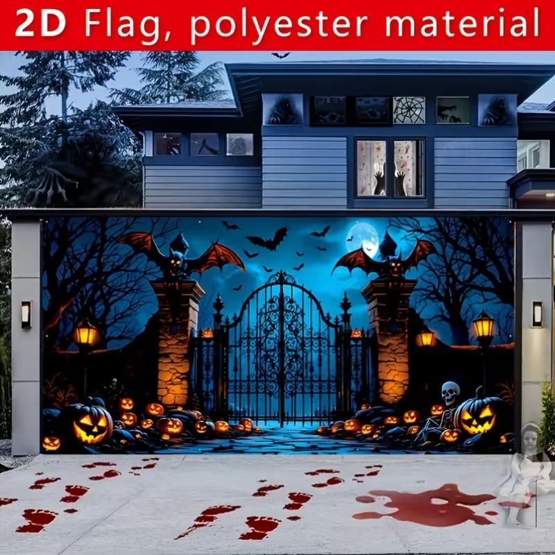2D Halloween Night Banner, Bats & Skeleton for Outdoor and Indoor Party Decor