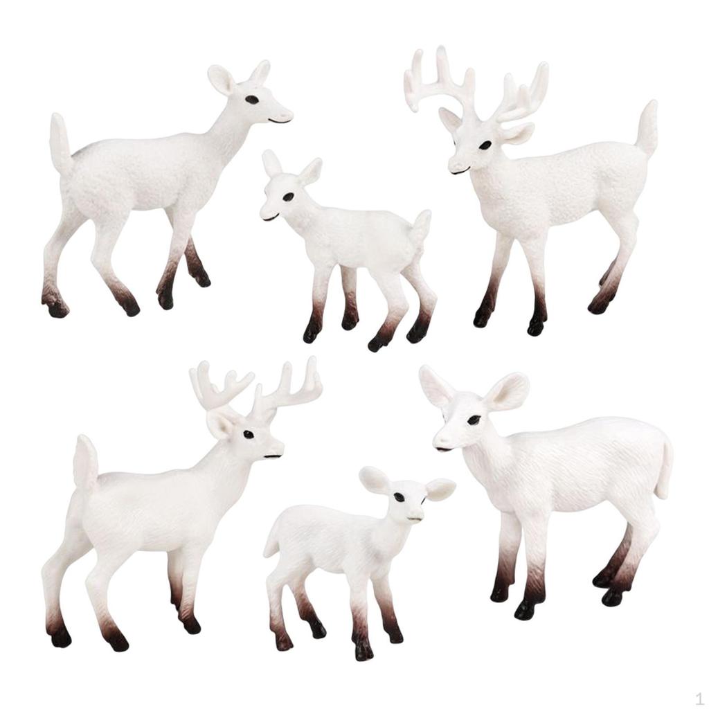 6 Pieces Lifelike Forest Animal Deer Figures Fairy Garden Miniature for Cake Toppers