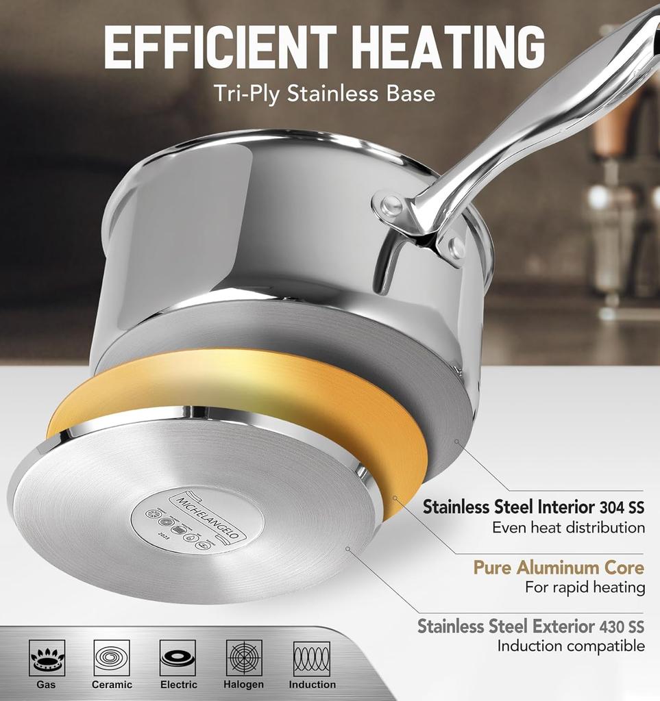MICHELANGELO 3QT Stainless Steel Steaming and Cooking Dualpurpose Soup Pot Set Suitable for All Stoves Such As Induction Cookers
