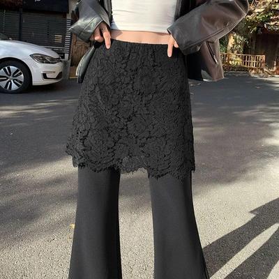 Damen Schwarz Spitze Überlage Schlaghose Hohe Taille Große Version Hosenrock