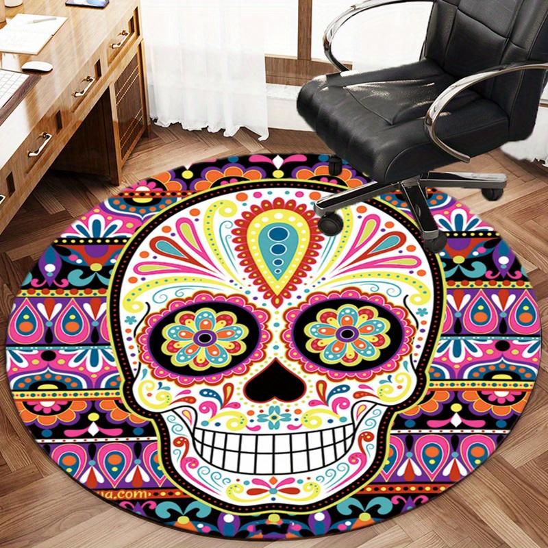 Skull Moon Round Rug Nonslip Area Rug Office Chair Mat Carpet For Living Room Bedroom Home Decor