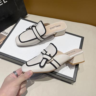 Baotou mezze pantofole da donna indossano 2025 nuove estive tacco scarpe da donna moda tacco spesso celebrità di Internet Muller pantofole fresche