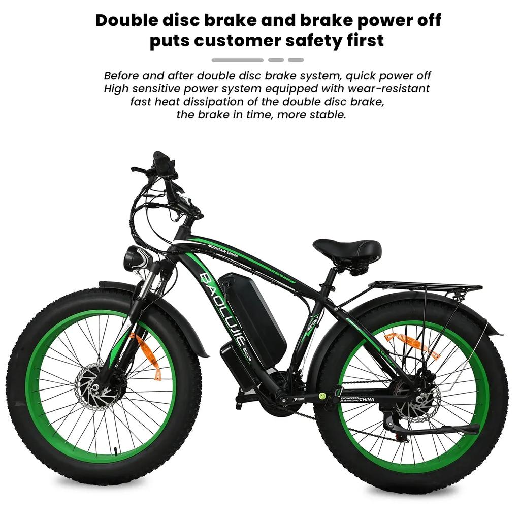 Baolujie DP2602 Electric Bike Off-road Dual Motor 26 Inch MTB Adult Electric Bicycle 48V 16Ah Battery E-bike