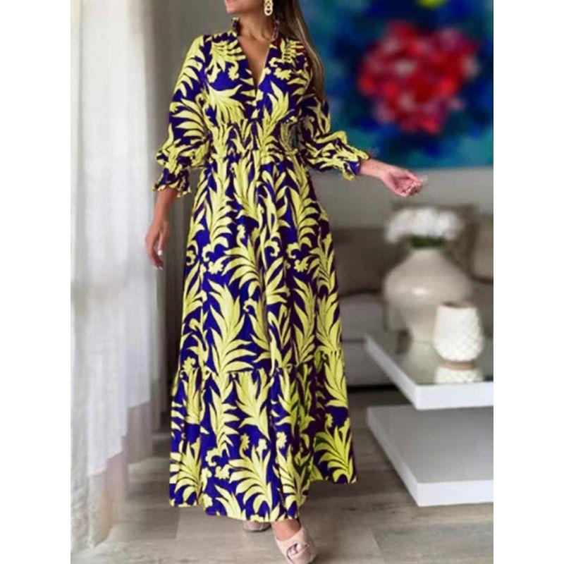 Women's Solid Color Printed Large Dress Solid Color Printing Large Swing Dress Female