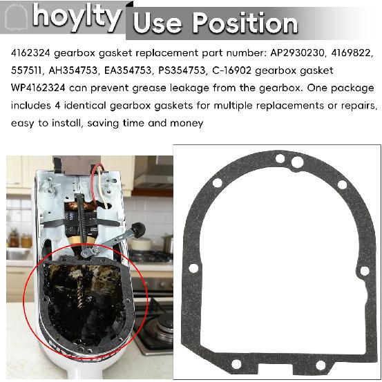 4162324 Transmission Case Gasket Compatible with KitchenAid Mixer K45, K5, KSM75, KSM90, KSM150, WP4162324, 4169822 (4 Pack)