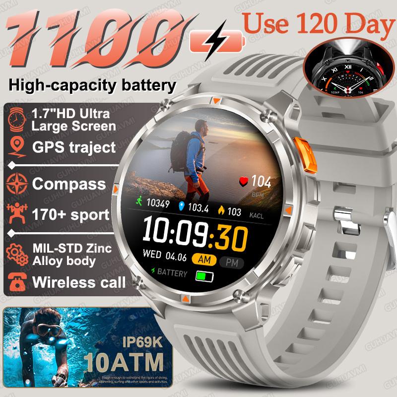 New Military 1100mAh Big Battery Outdoor Smart Watch Men GPS Path Compass 10ATM Waterproof Call AMOLED HD Sport Smartwatch