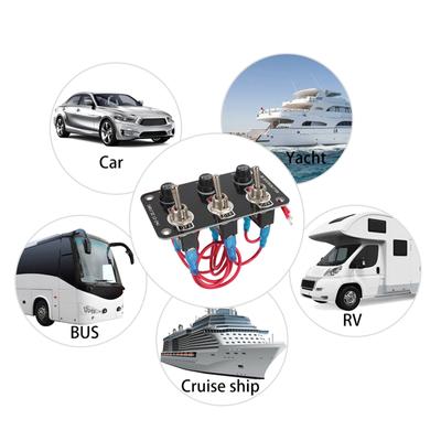 Universal Engine Start Push Button 3 Gang Switch Power Fuses Holder Control Panel Compatible for 12V/24V Marine Vehicles