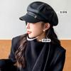 Autumn and winter new octagonal hat children pu leather beret versatile casual face small newsboy painter hat woman