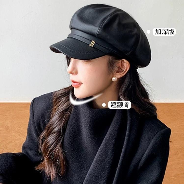 Autumn and winter new octagonal hat children pu leather beret versatile casual face small newsboy painter hat woman