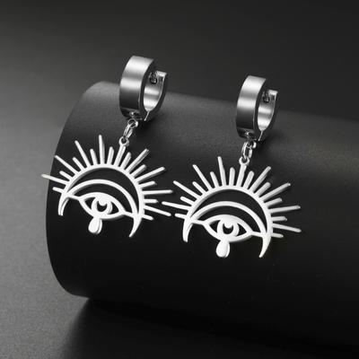 Gothic Evil Eye Drop Hoop Earrings Stainless Steel Sun Eyes Pendant Punk Hiphop Jewelry Gift for Women Men