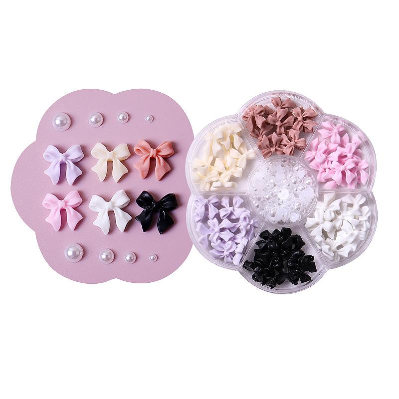 

Christmas Style Velvet Red White Resin Bow New Year Nail Accessories Mixed Set Box