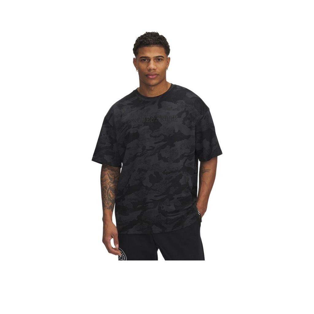 Under Armour Project SS25 Rock Letter Loose Comfortable All-Over Print Crew Neck Short Sleeve T-Shirt Men T-Shirts Black 1389976-001