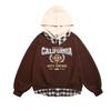 Men's American Retro Campus Trendy Hoodie Couple Fake Two-piece Hooded Sweater