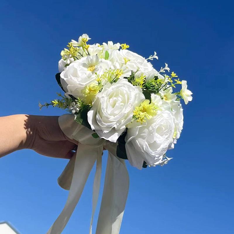 Европейский стиль Шампанское Белая Роза Свадебный Букет для Свадебных Фотографий