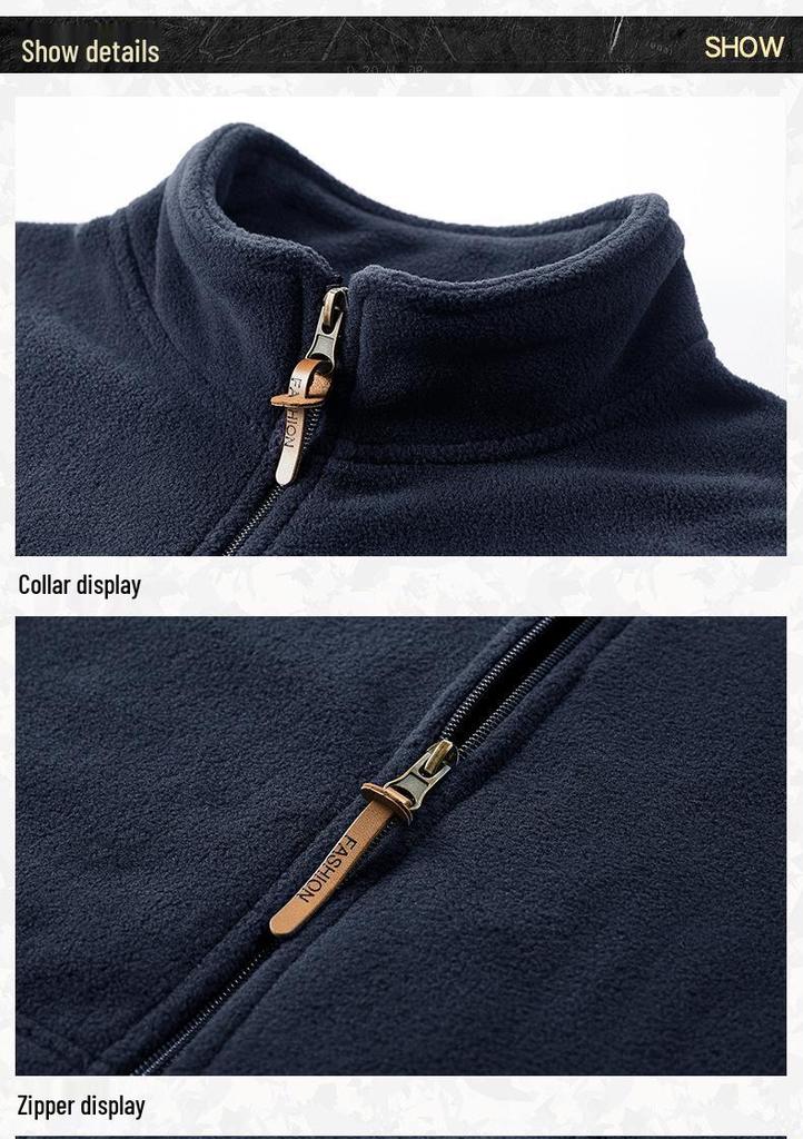 Men's Plus Size Windproof Fleece Jacket - Outdoor Sports Stand Collar Cardigan