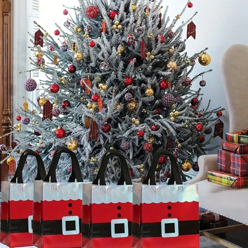 6/12PCS Non-woven Waterproof Retail Bags Red Gift Tote Bag Reusable Santa Claus & House Merry Christmas Mall Shopping Bags