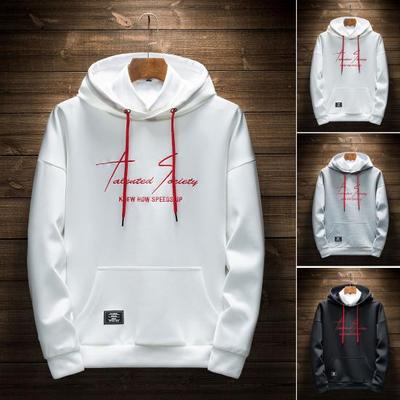 Men Autumn Hoodie Solid Color Letter Pattern Hooded Hat Long Sleeves Loose Streetwear Elastic Cuff Warm Winter Hoodie Men Clothes