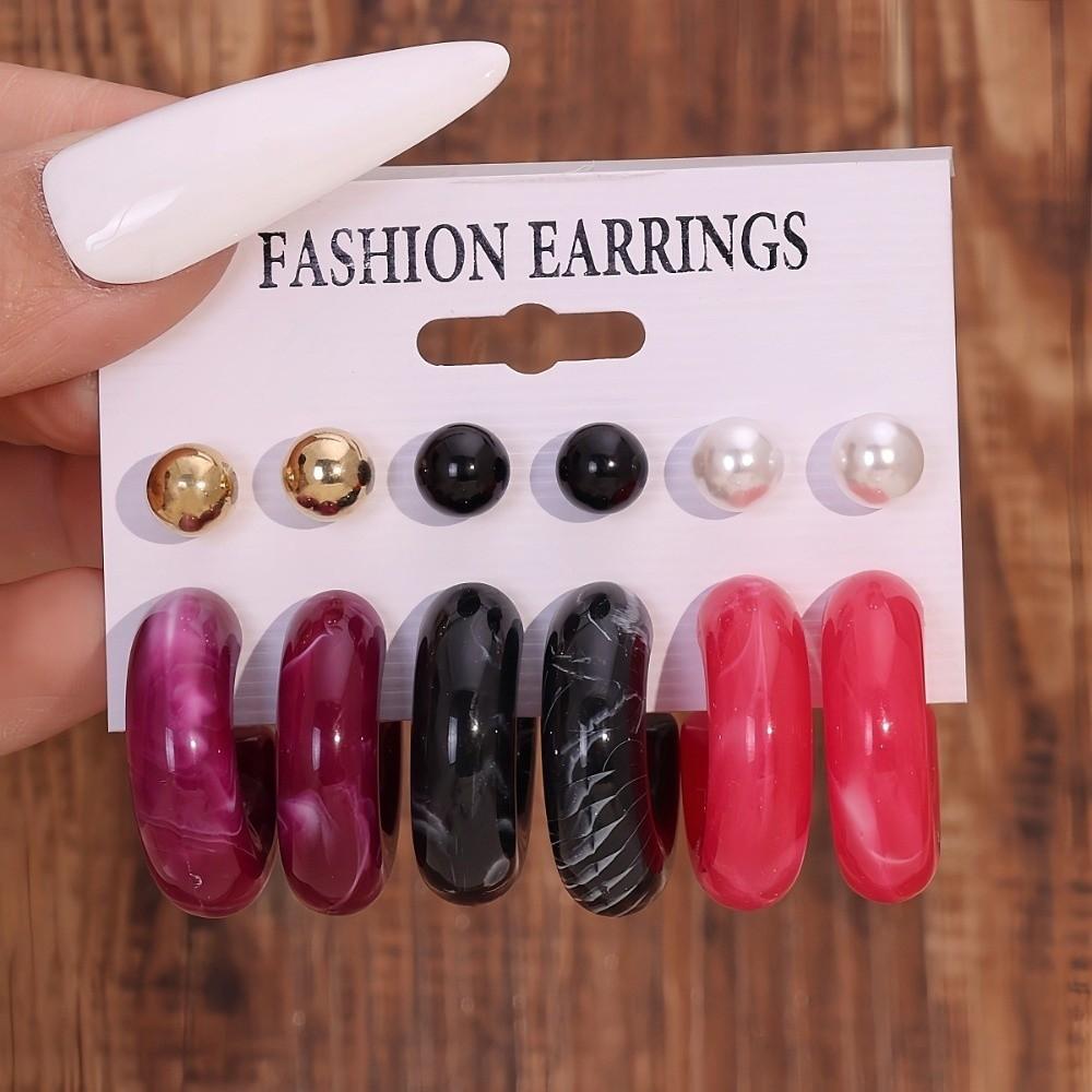 6pairs Elegant Chunky Water-drop Drop Earrings Matte Finish Luxury Teardrop Hoop Eardrop Bead Glossy Stud Earring Gift