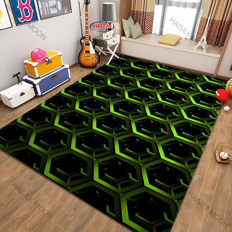 Fluorescent Green Crystal Geometric Future Carpet Living Room Bedroom Entrance Door Mat , Sofa, Home Decor Mat, Picnic Rug Gift