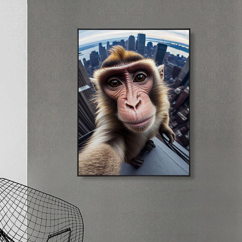 Funny Monkey Selfie Happy Chimpanzee Poster with Print Canvas Painting Animal Wall Art for the Living Room Home Decor Cuadros