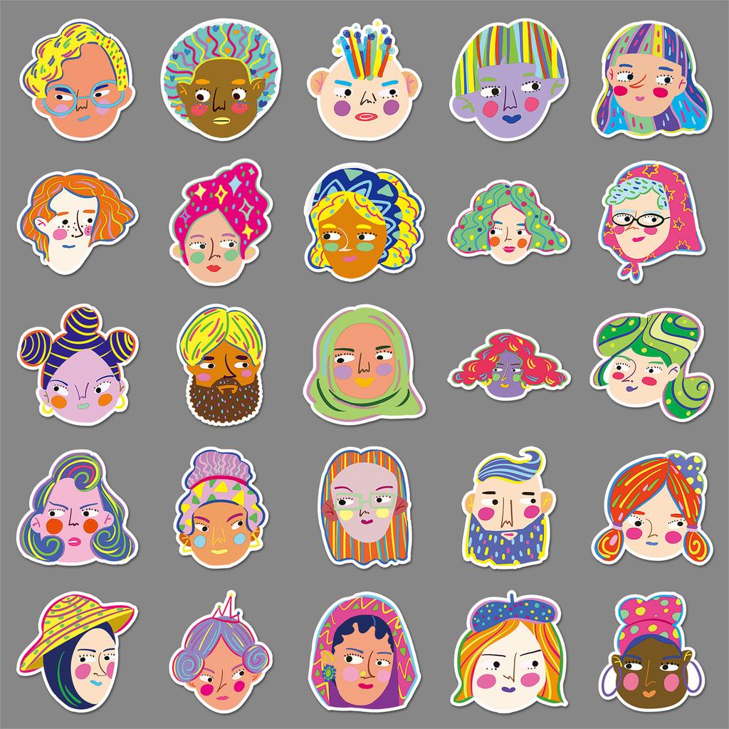 50 Hand-painted Character Avatars Personalized Cartoon Colored Gum Decorative Water Cup Suitcase Hand Account Stickers