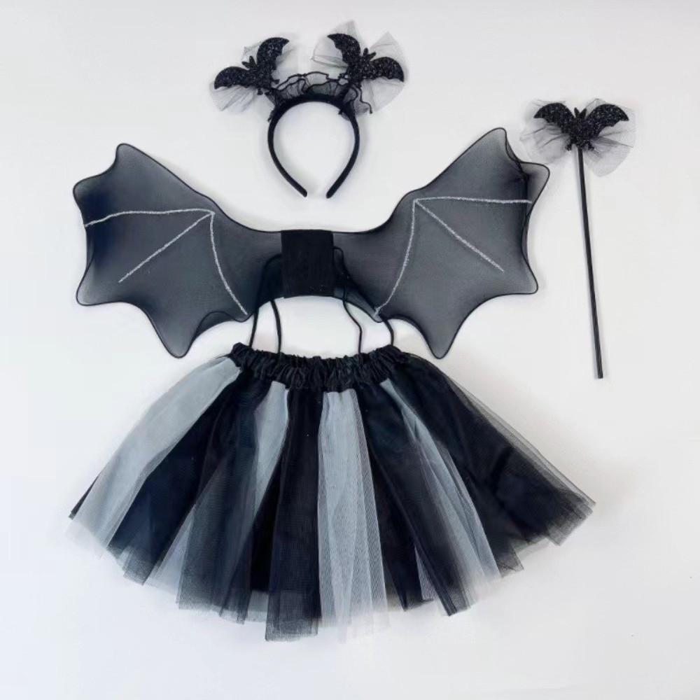 Spider Web Cosplay Outfit Bat Wing Halloween Kids Skirt Children Costume Set  Dress Up