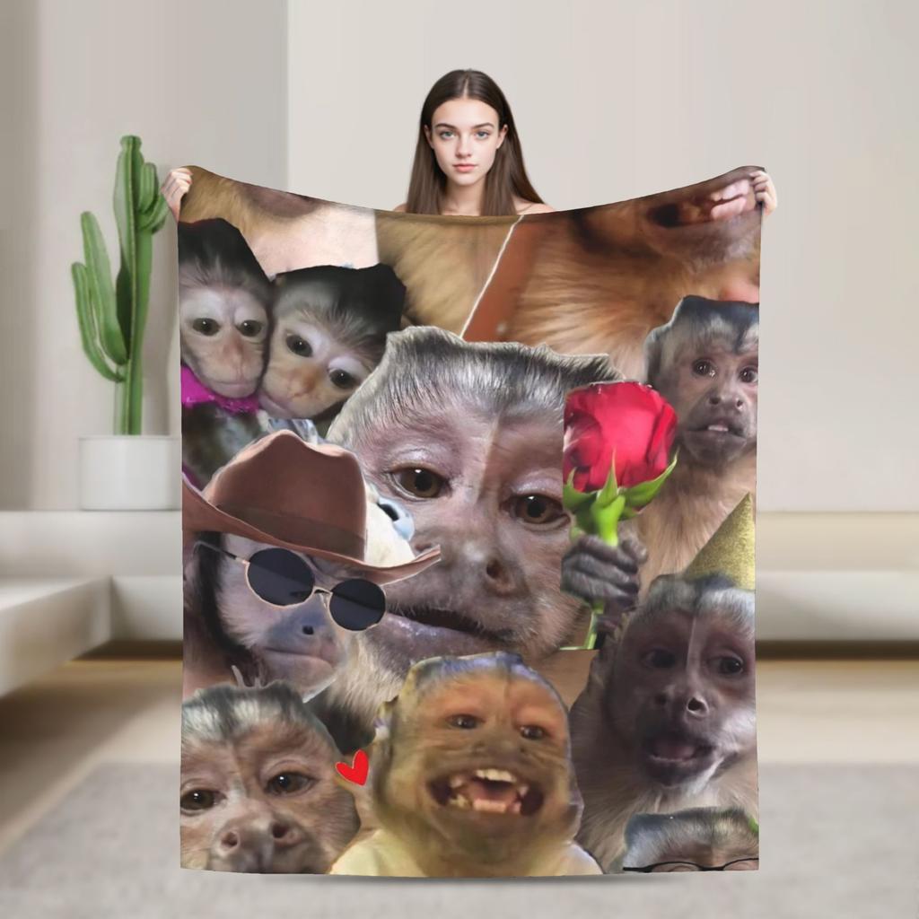 Super Soft Monkey Face Funny Meme Throw Blanket Premium Flannel Fleece Lightweight Blanket Fuzzy Plush Blankets All Season Use