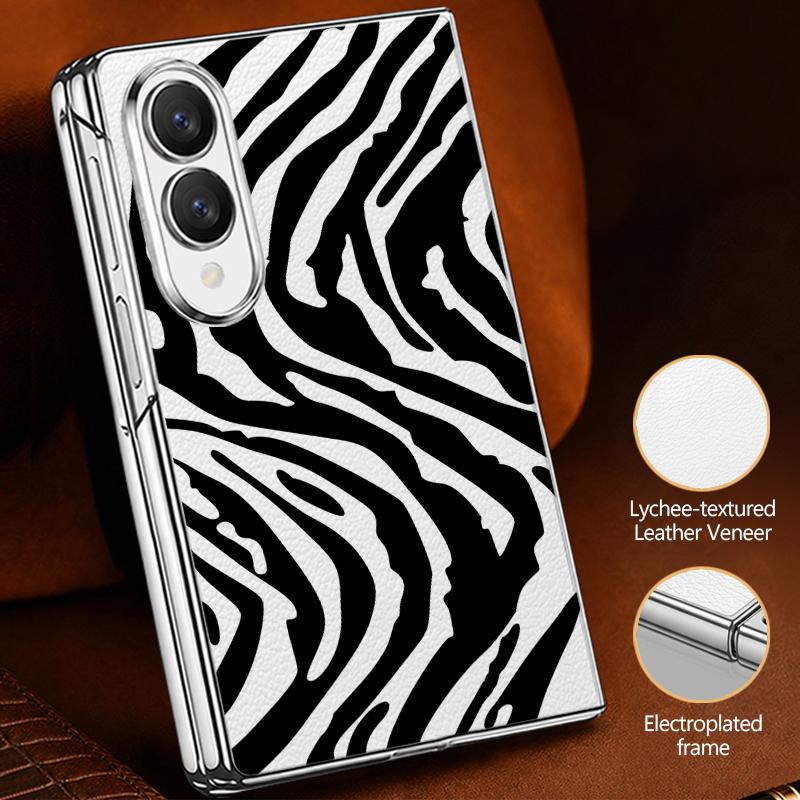 Fashion Striped Duck Heart Case For Samsung Galaxy Z Fold 8 Ultra 7 6 5 4 Z Fold8 Fold7 Fold6 Fold5 Luxury Plating Leather Skin Phone Cover