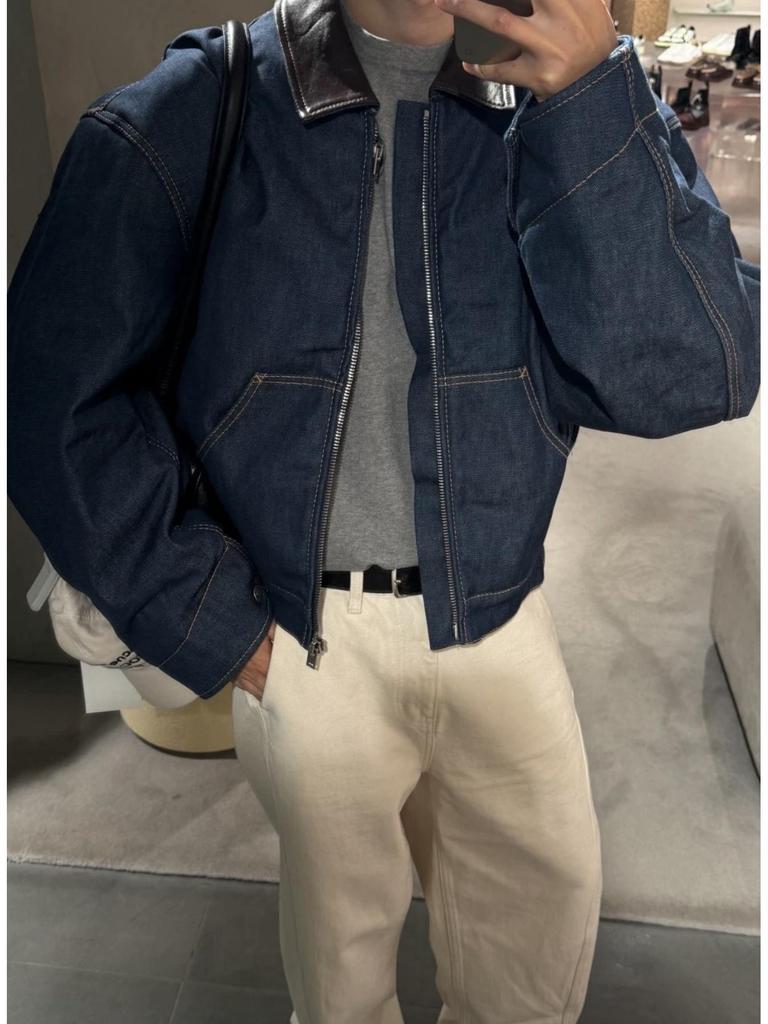 Wysokiej jakości Retro Dżinsowa Bawełniana Kurtka z Klapami i Zamkiem - Luźne Okrycie Wierzchnie w Stylu Stodoły