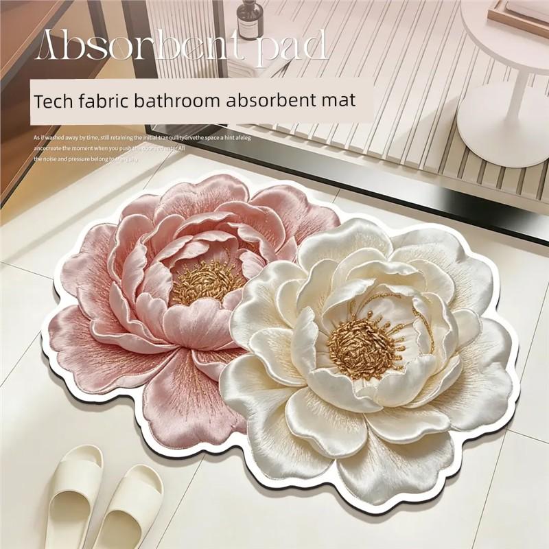 French-Style Light Luxury Bathroom Floor Mat, Water-Absorbent, Non-Slip, Quick-Drying Foot Mat, Stain-Resistant Toilet Door Mat, Floral Design