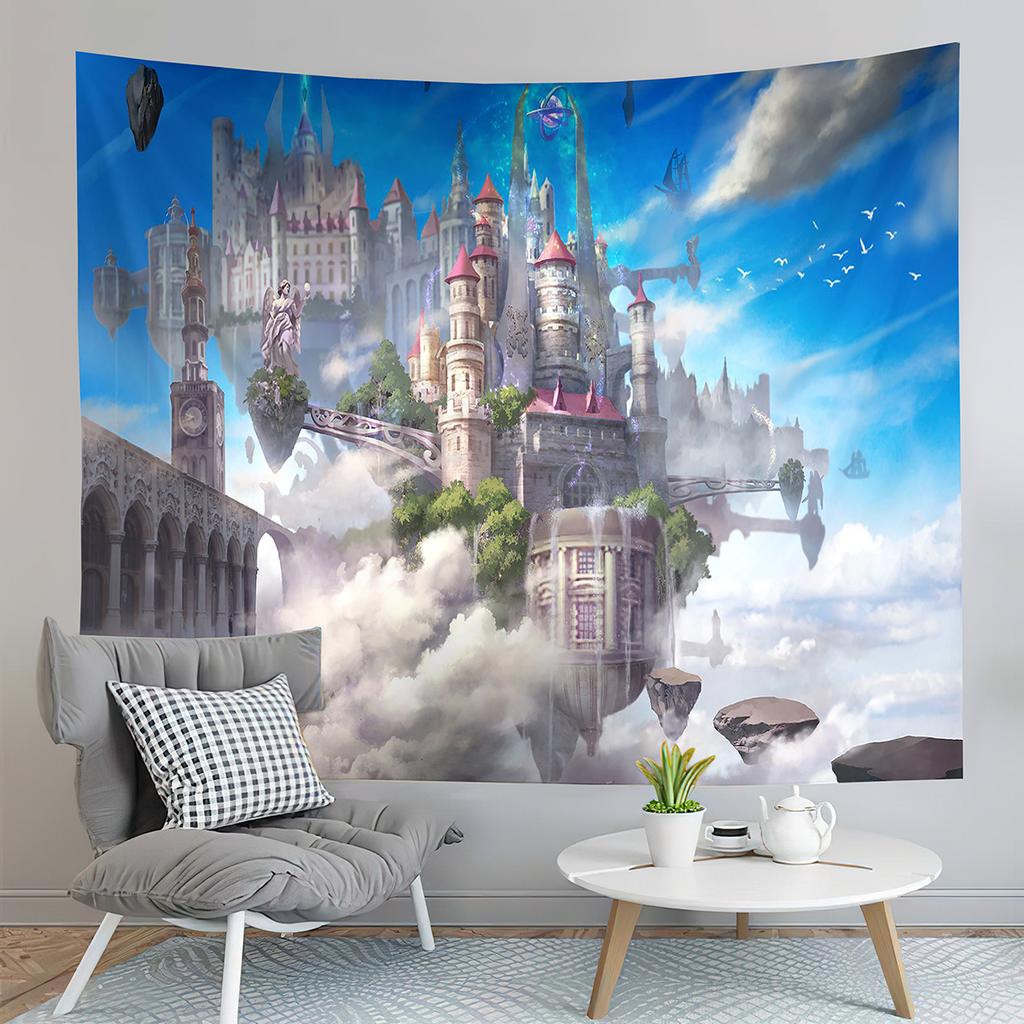 Fantasy Castle Tapestry River Forest Tapestry Fairy Tale World Tapestry Home Living Room Dorm Bedroom Aesthetics Tapestries