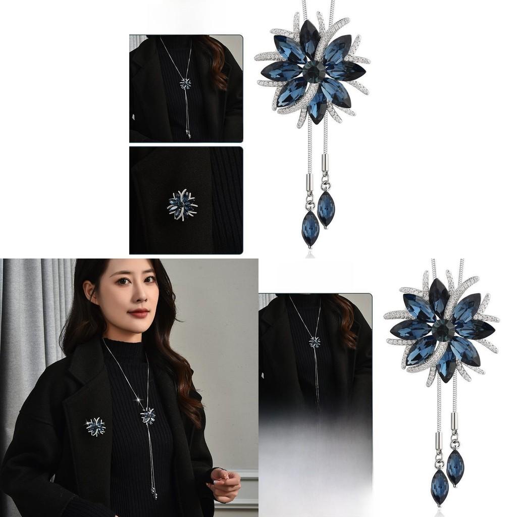Flower Pendant Long Necklace With Silver Alloy Chain For Winter Fashion Women
