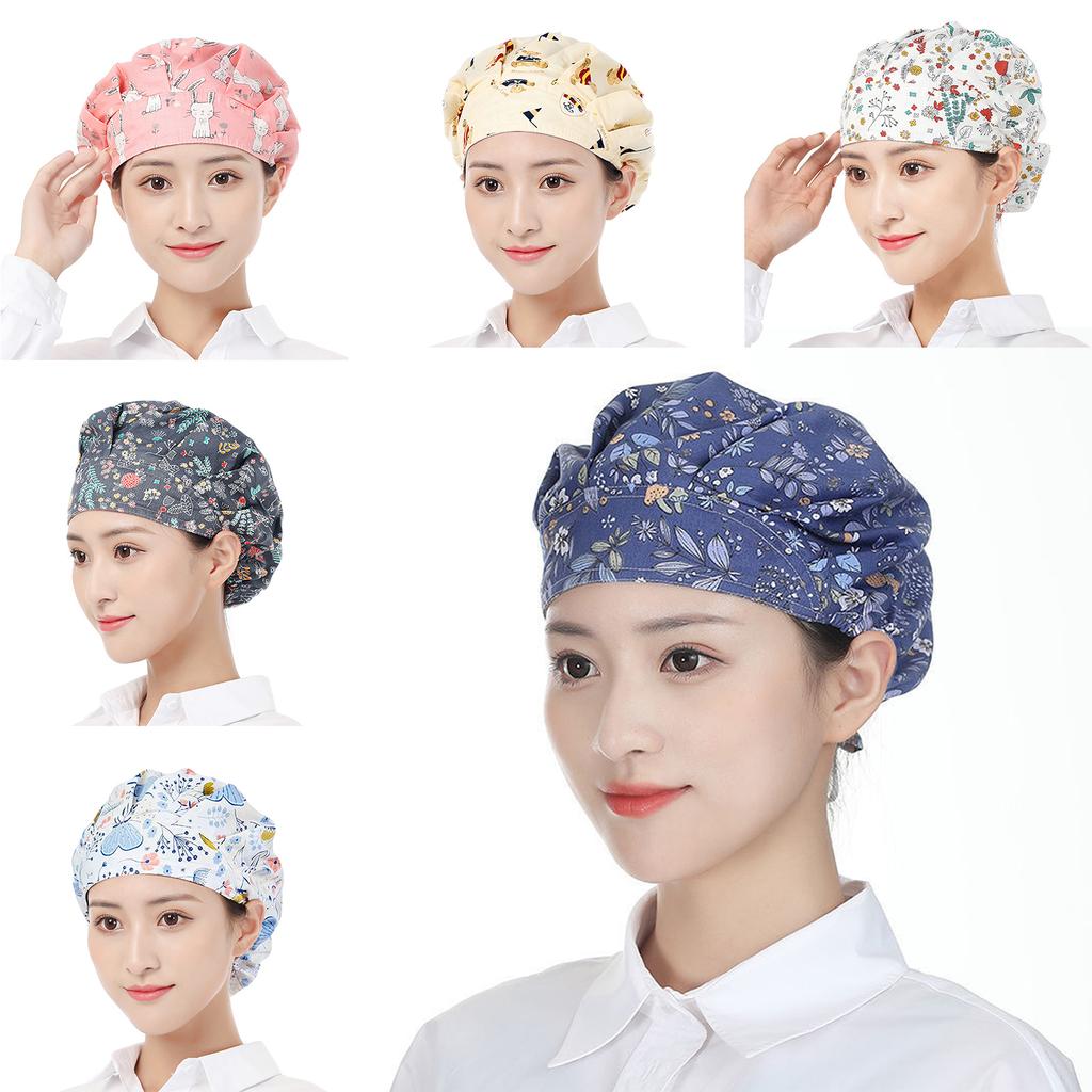 Stylish Kitchen Cap Keep Hair Neat Adjustable Elastic Chef Hat Working Cap Trendy Floral Pattern for Cooking Baking