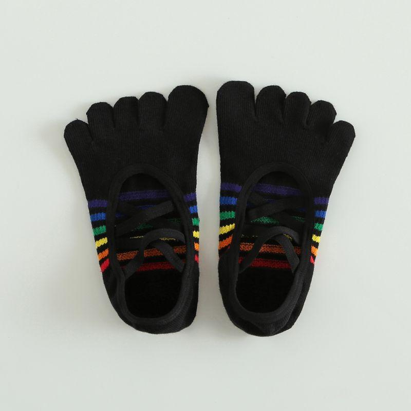 

Yoga Socks Professional Non Slip Female Five Finger Summer Indoor Dancing Shoes Aerobics Sports Fitness Pilates Socks 2220 Black Rainbow Yoga Socks