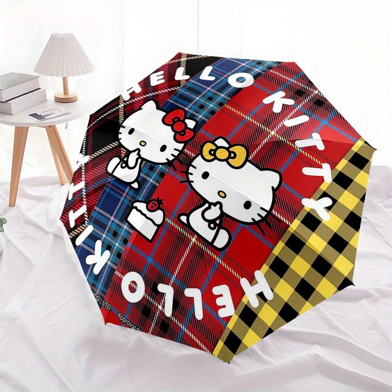 1pc Hello Kitty Tartan Plaid Pattern Umbrella with Plastic Handle,Suitable for All Seasons Home Travel Outdoor UmbrellaSanlio447