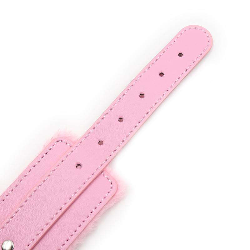 BDSM Bondage Adjustable PU Leather Plush Pink Handcuffs Footcuffs Ankle Cuffs Slave Restraints Sex Adult Flirting Toy for