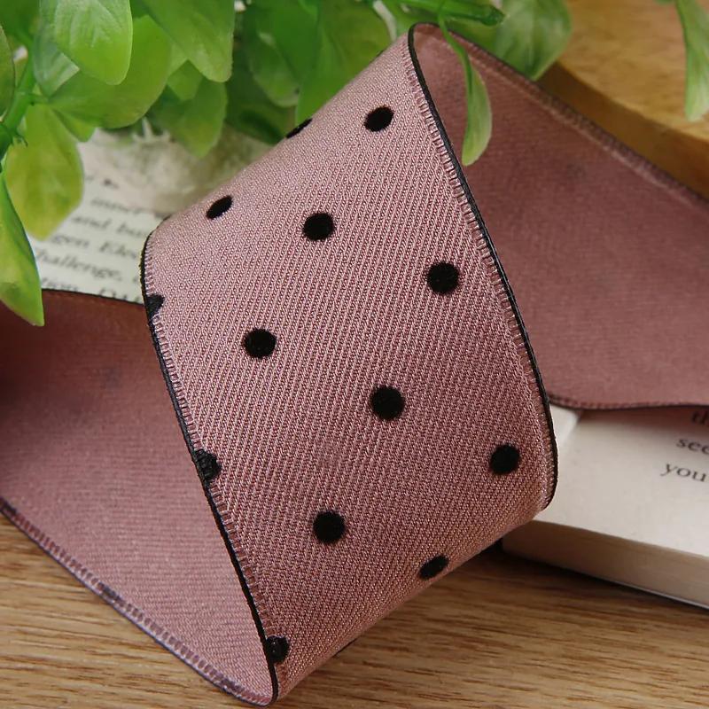 5 Yards Velvet Ribbon Tape with Round Dots for Gifts Box Packaging Wedding Event Party Decor DIY Hair Bow Accessory Cake Bouquet