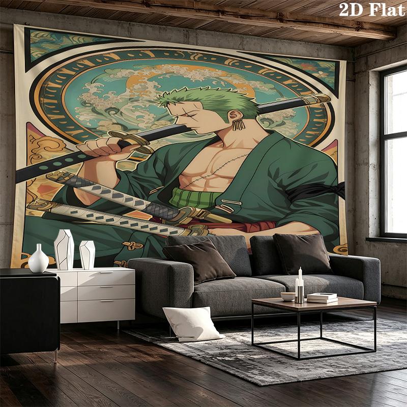 One Piece Roronoa Zoro Wall Tapestry Aesthetic Wall Hanging Printed Fabric Blanket Decorative Tapestries For Bedroom Living Room Home Decor