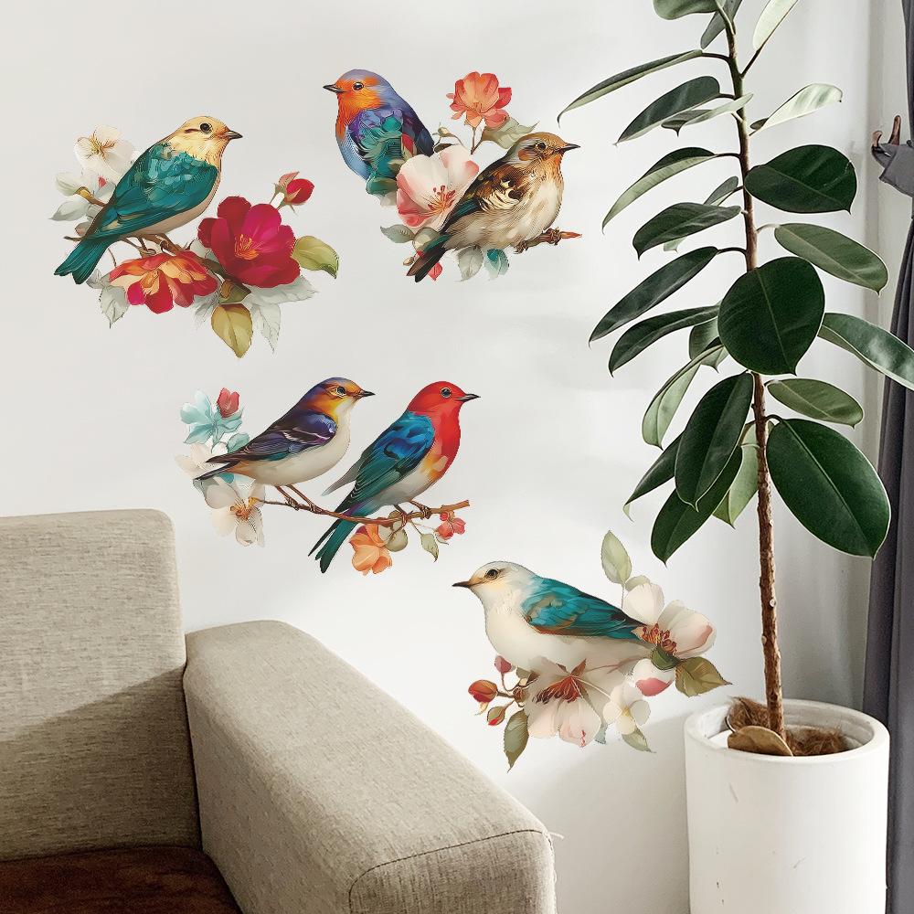 Chinese Retro Flower Branch Nesting Sparrow Bedroom Study Wall Decoration Beautification Sticker