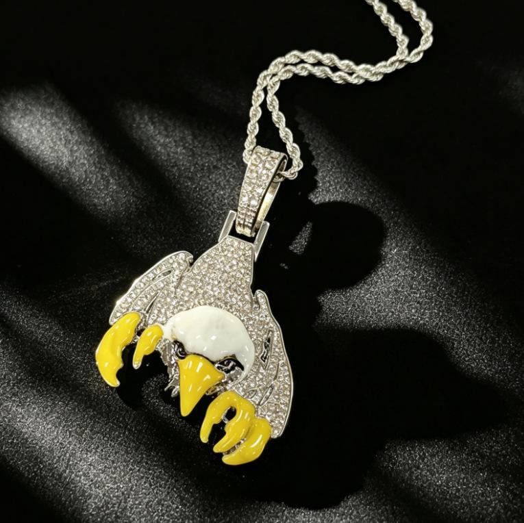 European and American Hip-hop Style Enamel 3D Eagle Pendant Alloy Personalized Trend Men's Animal Necklace Accessories
