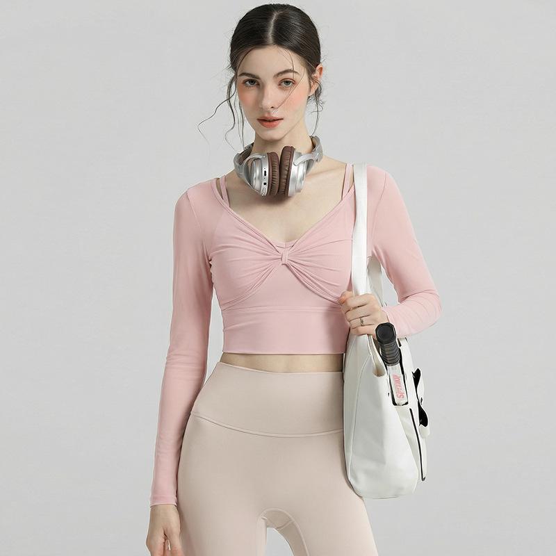 2026 Women's Long Sleeve Mesh Yoga & Pilates Fitness Set with Chest Pads