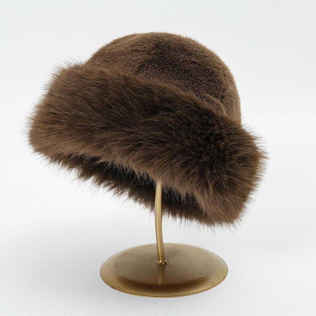 New Fluffy Fur Bucket Hat Warm Women'S Winter Hat Plush Fisherman Hat Thicken Cold Snowy Day Panama Cap Outdoor Snow Activity